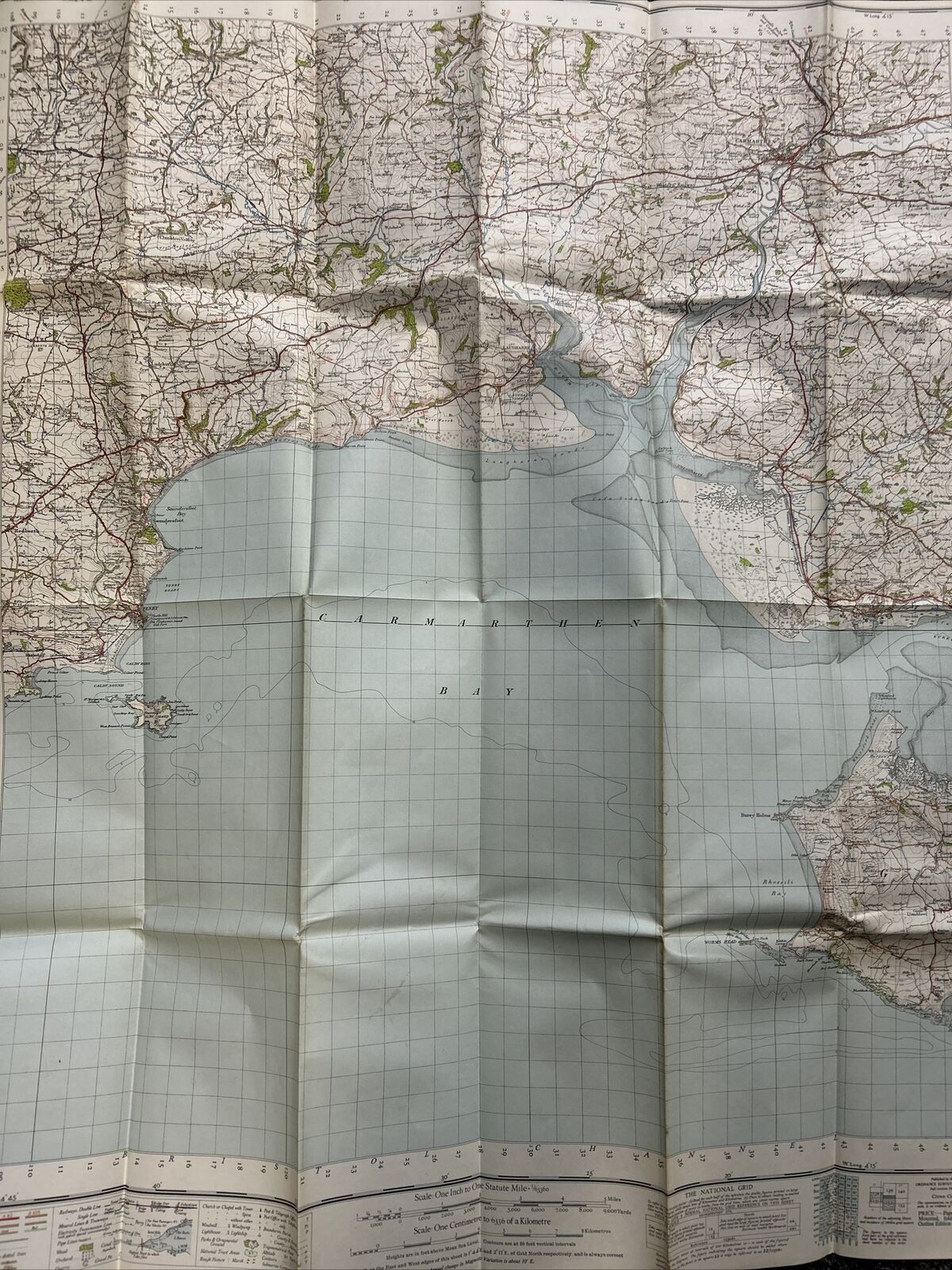 CARMARTHEN & TENBY Ordnance Survey Paper Map 1946 Sixth Series Sheet 152