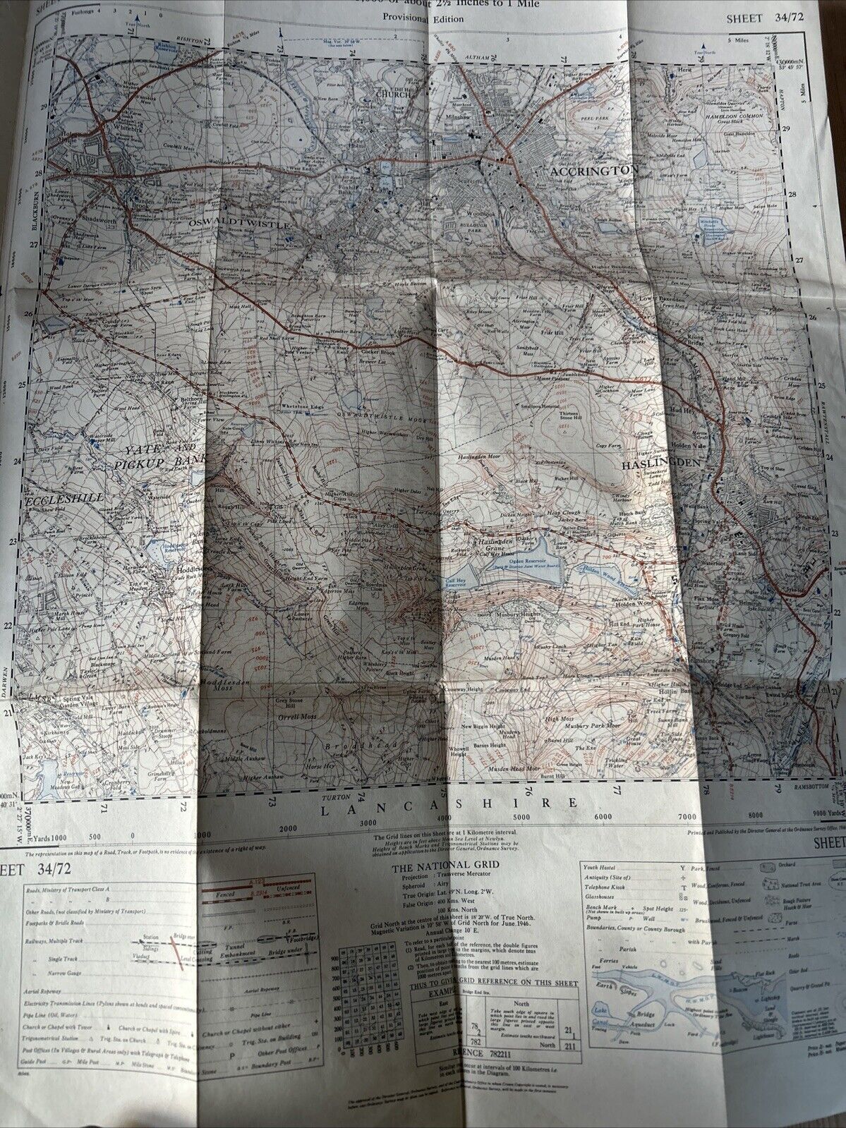 ACCRINGTON HASLINGDEN Ordnance Survey Sheet 34/72 1:25000 1946 Oswaldthwistle