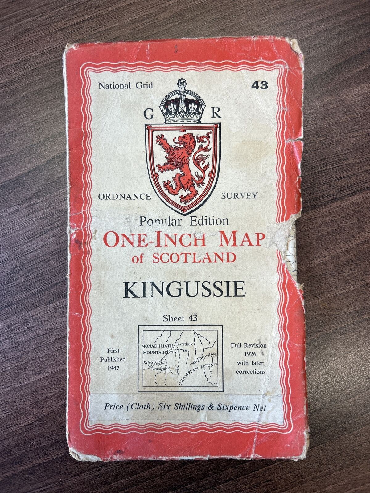 KINGUSSIE Scotland CLOTH Ordnance Survey One Inch Sheet 43 Popular Ed 1947