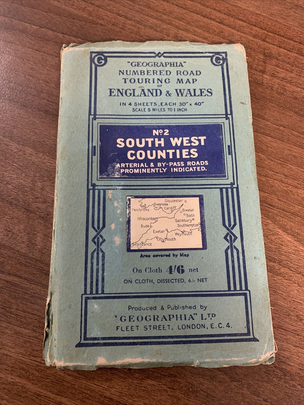 SOUTH WEST COUNTIES Numbered Road Map 2 Of 4 GEOGRAPHIA Cloth 31 X 40 In Devon