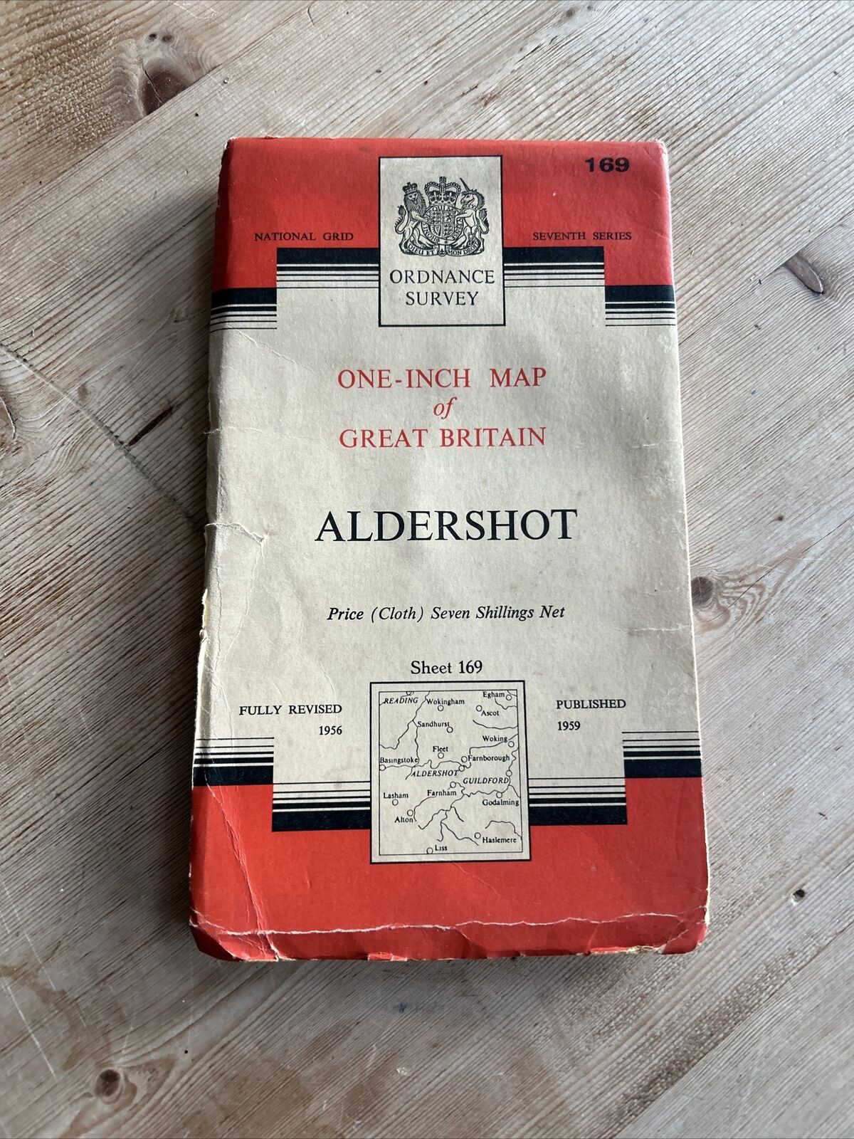 ALDERSHOT Ordnance Survey CLOTH Map 1959 Sheet 169 Seventh Series Godalming