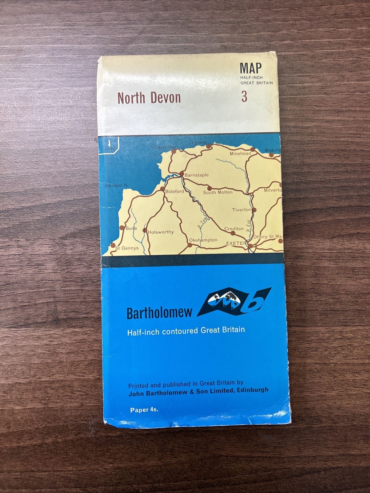 NORTH DEVON Bartholomew Half Inch Map - No 3 1968 Barnstaple Exeter