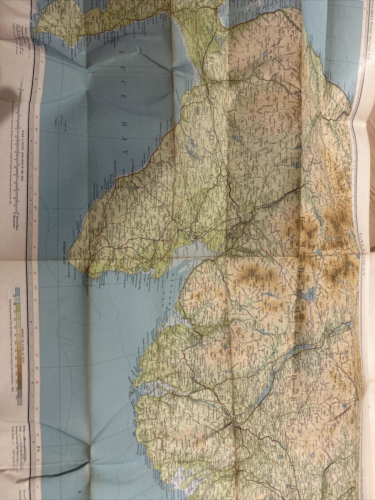 GALLOWAY Bartholomew - Half Inch Cloth Map 1963 No 37 Stranraer Dumfries