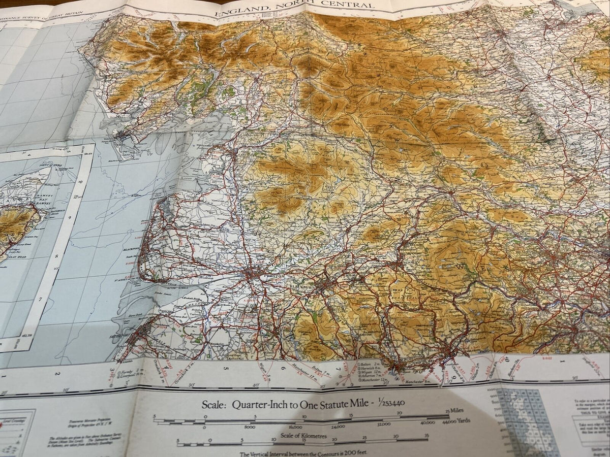 ENGLAND NORTH CENTRAL 1946 Ordnance Survey CLOTH Sheet 2 Quarter Inch Map