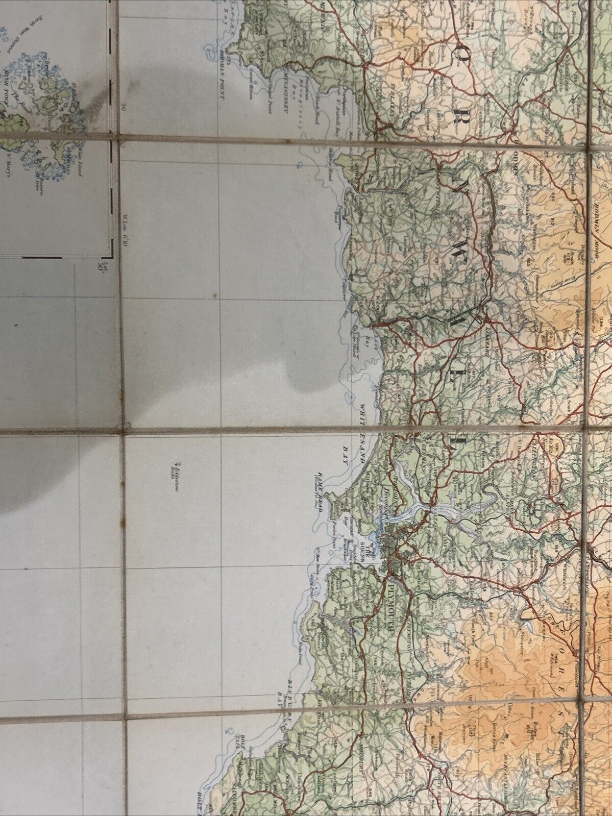 ENGLAND SOUTH WEST Ordnance Survey Cloth Quarter Inch Map 1920 Sheet 10 Sections