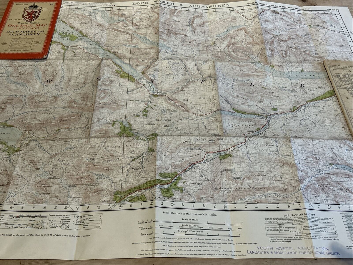 LOCH MAREE & ACHNASHEEN Ordnance Survey CLOTH One Inch Sheet 26 Popular 1947