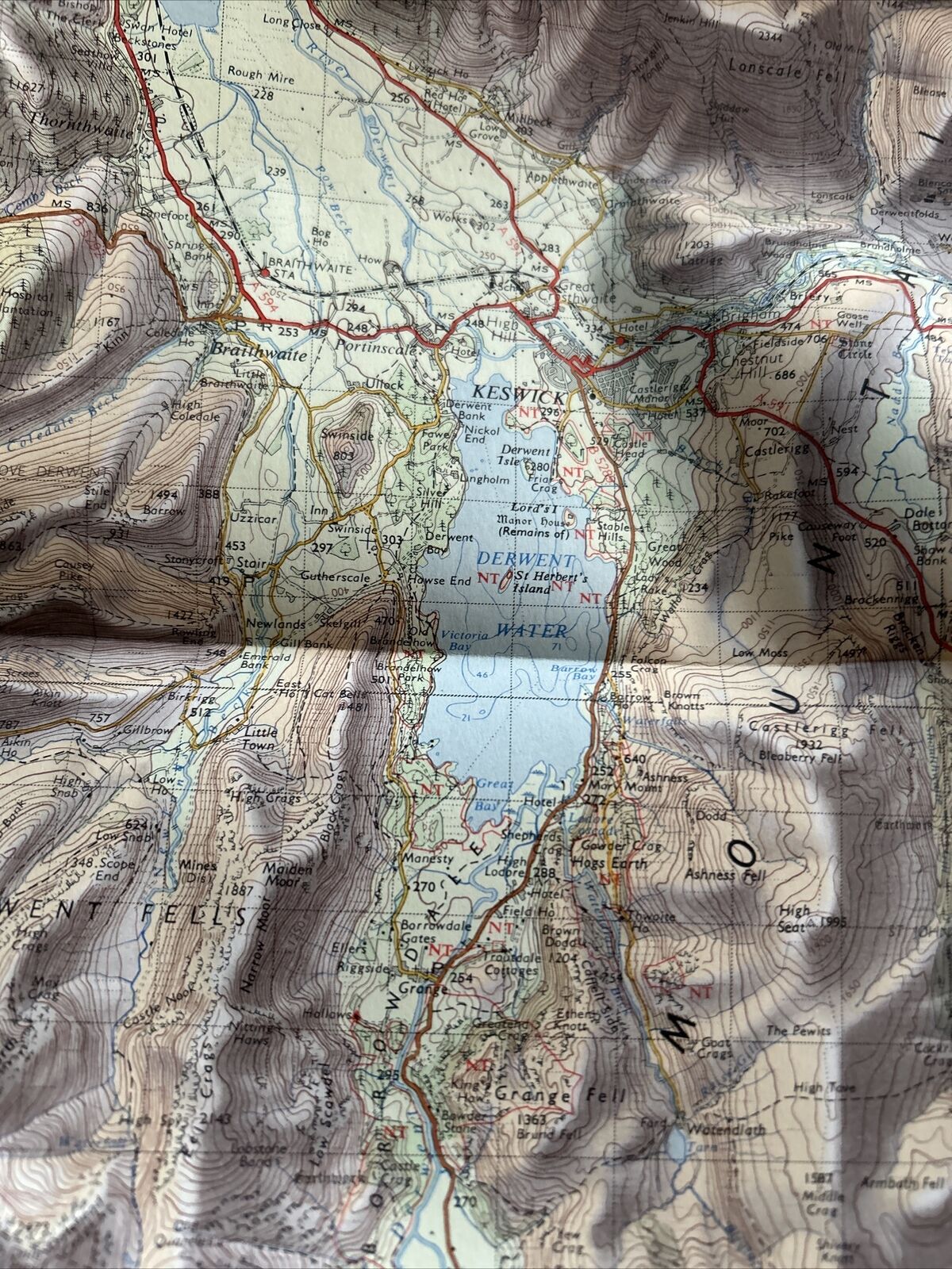 LAKE DISTRICT 1958 Paper Ordnance Survey Tourist Map Lakes Coniston Windermere