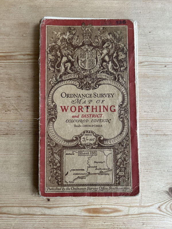 WORTHING CHICHESTER LITTLEHAMPTON Ordnance Survey Third Edition 1 Inch Map 1912