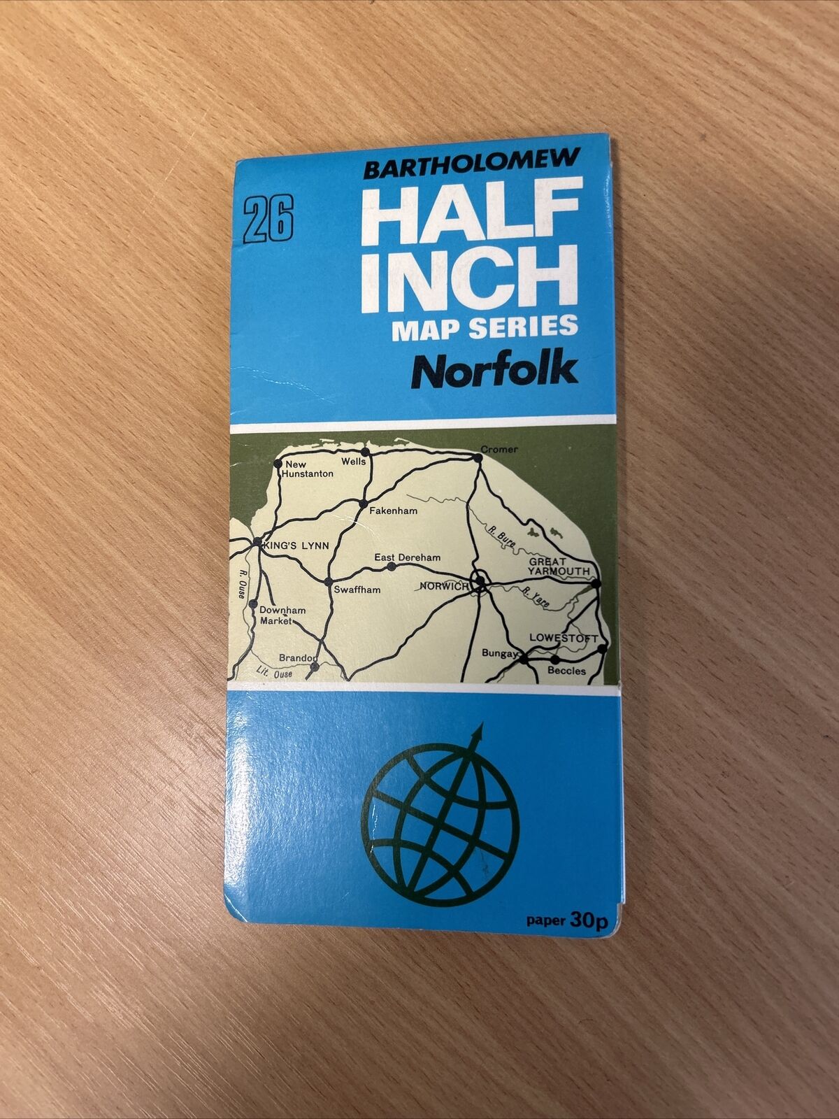 NORFOLK Bartholomew - Half Inch Map 1970 No 26 Norwich Kings Lynn Lowestoft