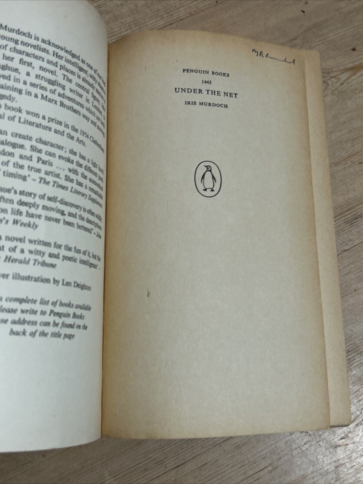 UNDER THE NET Iris Murdoch - Penguin Books No 1455 1960 First