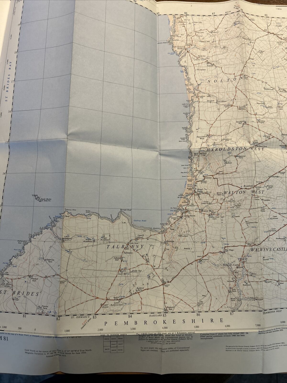 ST BRIDES BAY Ordnance Survey 2 And A Half Inch Map 1:25000 - 1950 Sheet SM81
