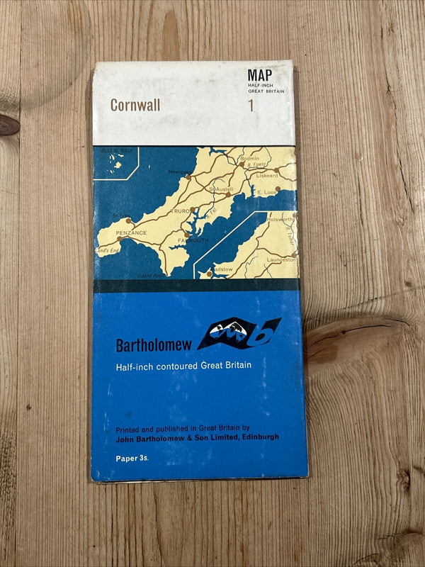 CORNWALL - Bartholomew Half Inch Map Series No 1 1965 Penzance TINTAGEL