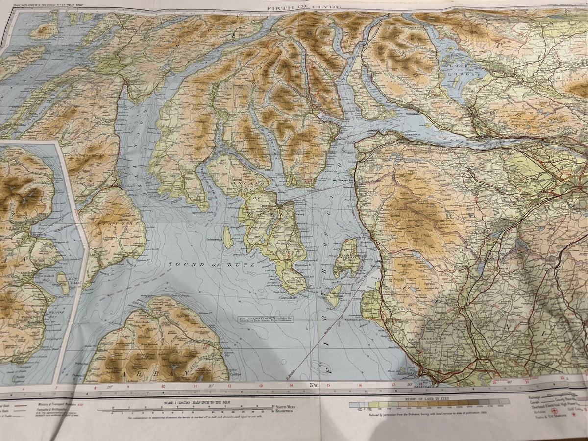 FIRTH OF CYLDE - 1968 Bartholomew Half Inch Map No 44 Lomond Scarba