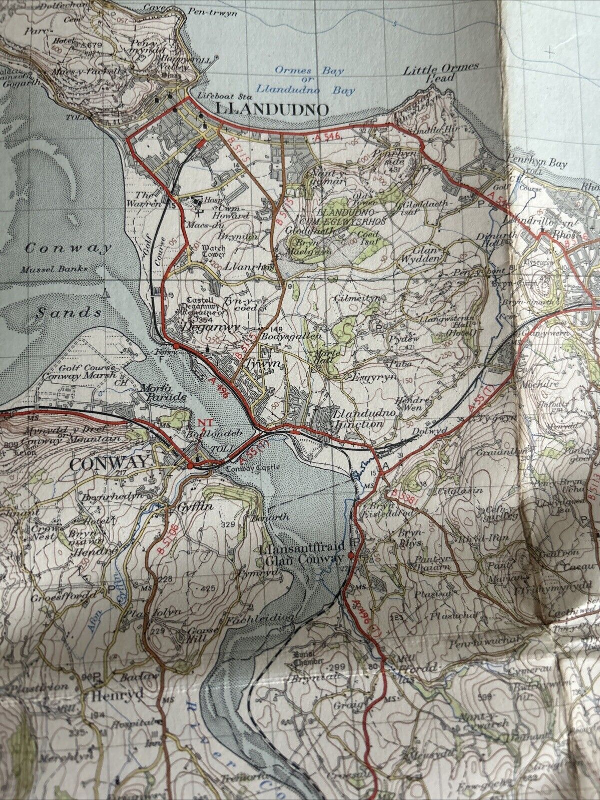 SNOWDON Ordnance Survey CLOTH Seventh Series Map One Inch 1953 Sheet 107 Pentir