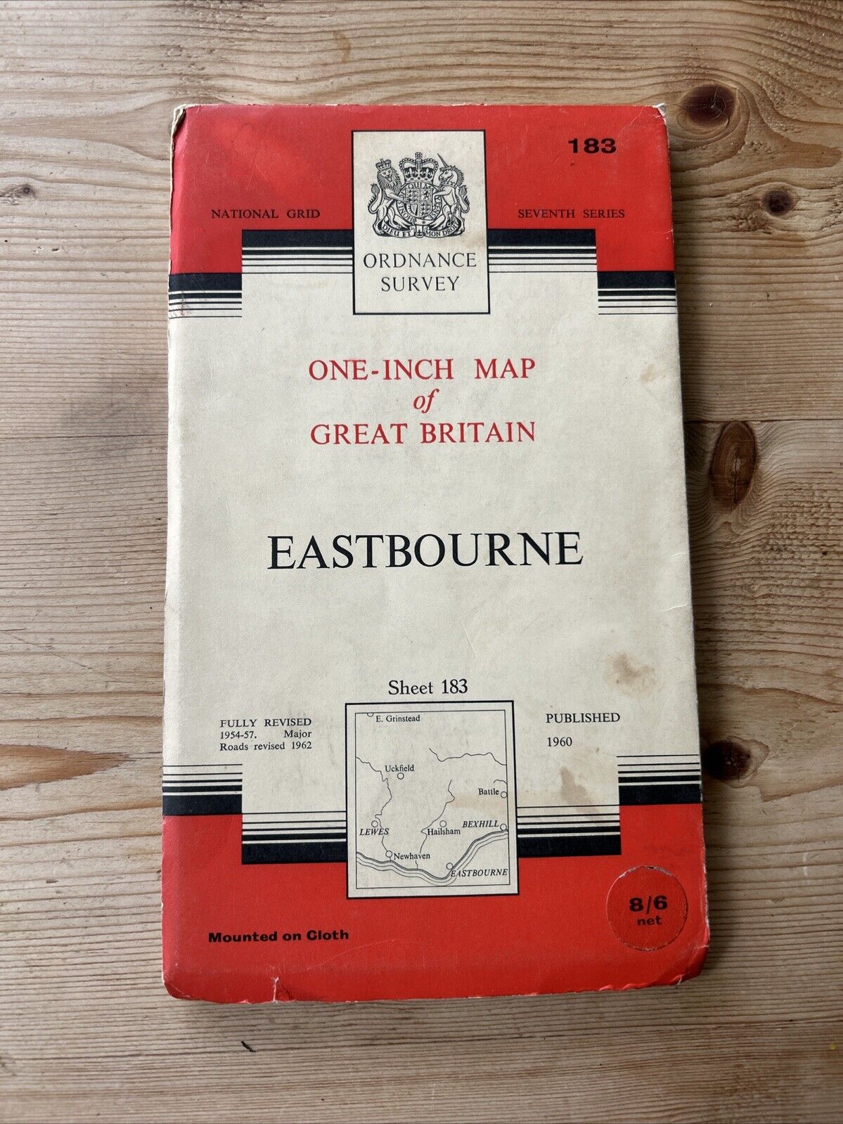 EASTBOURNE Ordnance Survey CLOTH Seventh Series Map 1 Inch 1960 Sheet 183 Battle