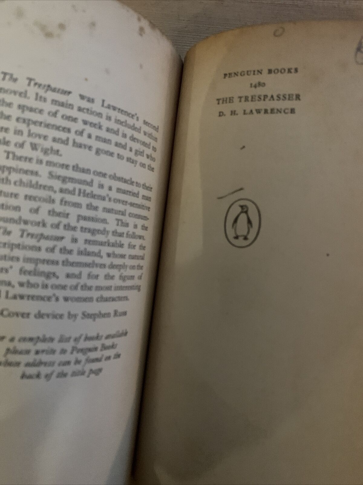 THE TRESPASSER - D H LAWRENCE - Penguin Paperback 1959