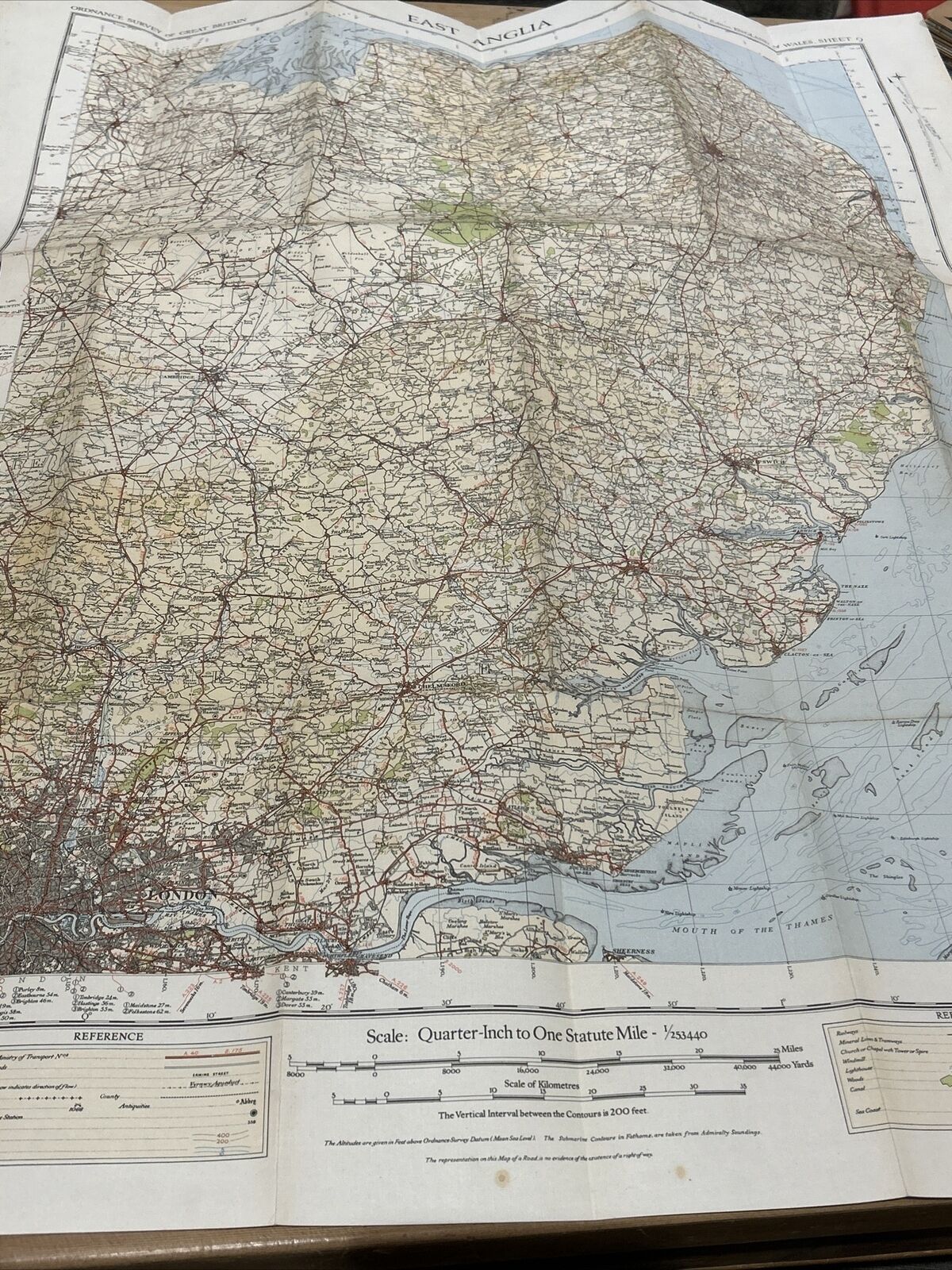 EAST ANGLIA 1935 Ordnance Survey CLOTH Sheet 9 Quarter Inch Map Fourth Edition