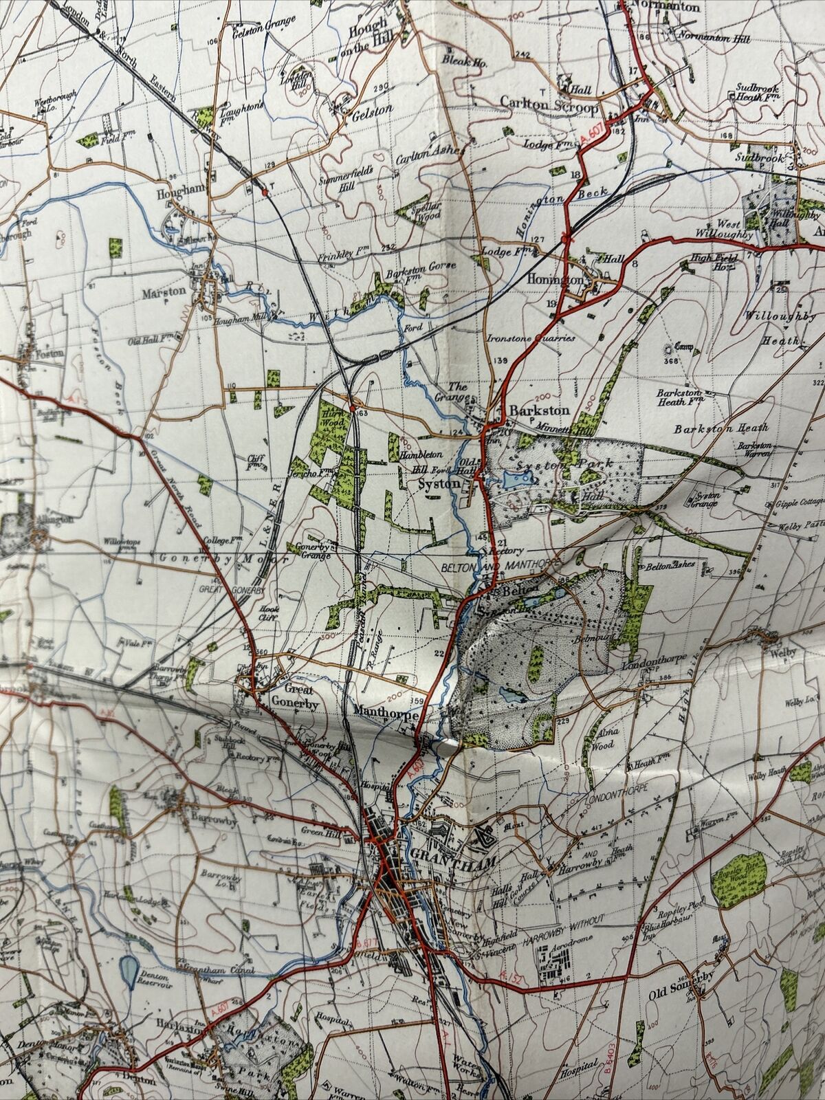 LINCOLN & GRANTHAM Ordnance Survey Cloth One Inch Map 1947 Sixth Ed Sheet 113