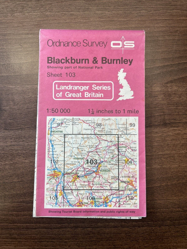 BLACKBURN & BURNLEY Landranger Paper Cover  Ordnance Survey  1:50,000 1984