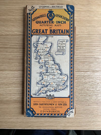 LIVERPOOL HOLYHEAD Bartholomew AA Cloth Quarter Inch Motoring Map  1930s? AA