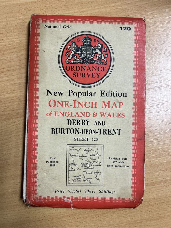 DERBY & BURTON UPON TRENT OS Cloth One Inch Map 1947 Sixth Edition Sheet 120