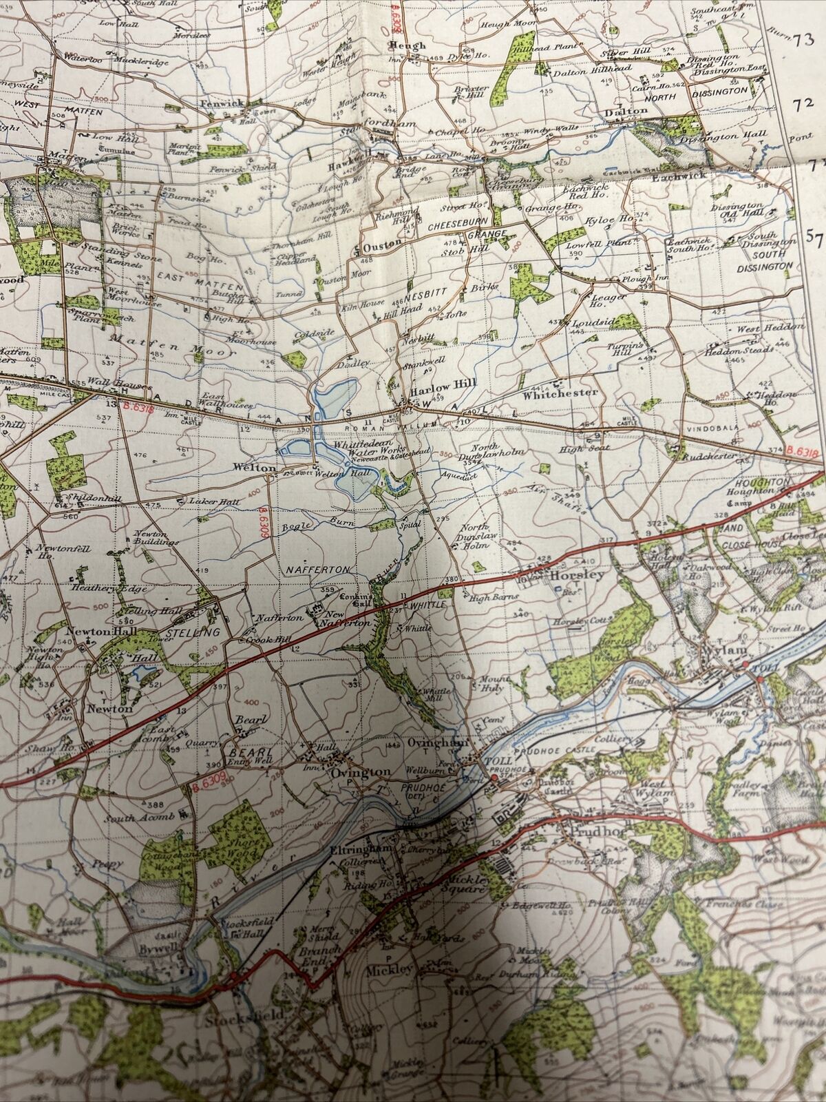 HEXHAM Ordnance Survey Cloth One Inch Map 1947 Sixth Edition Sheet 77 Haydon