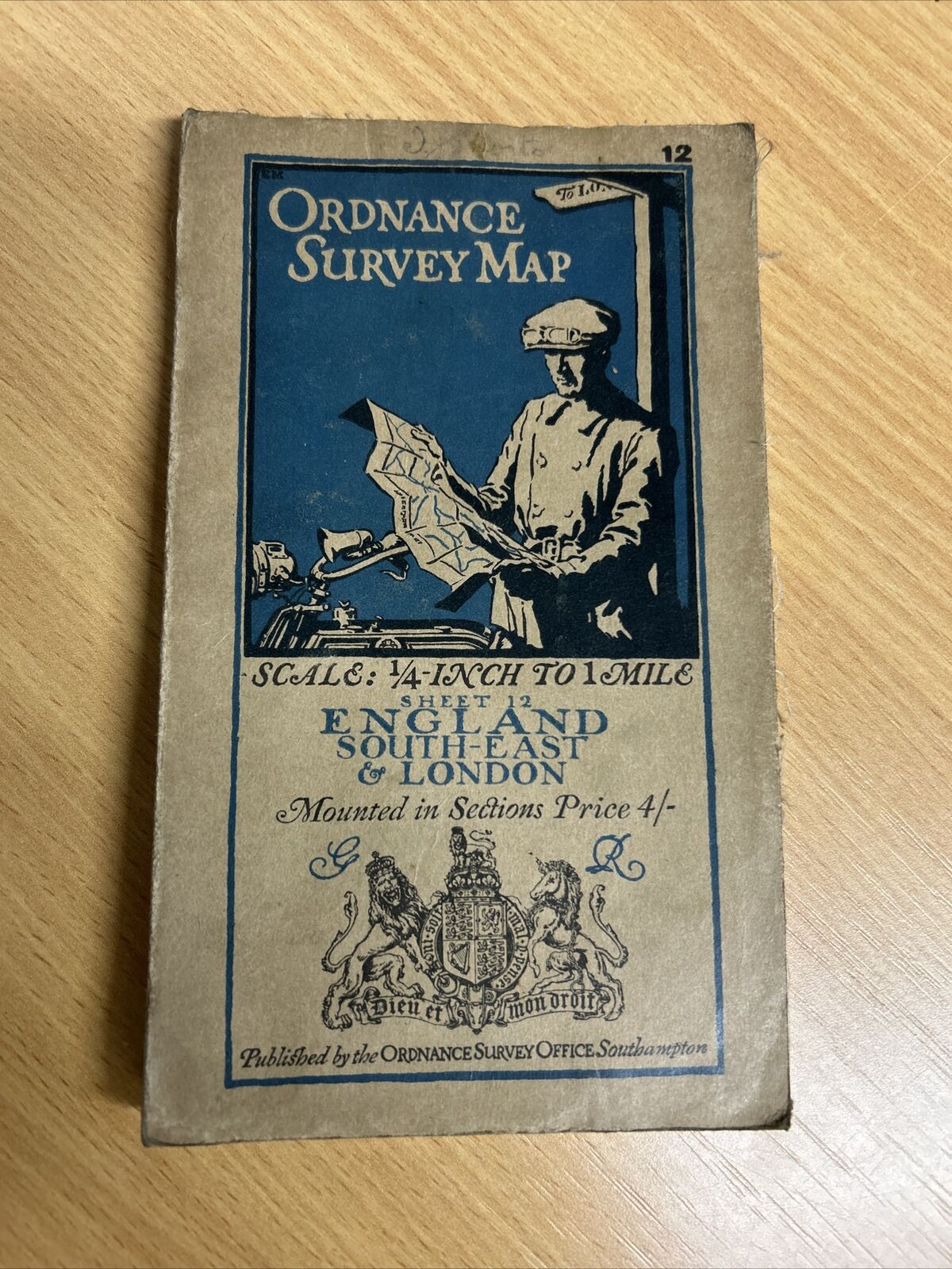 ENGLAND SOUTH EAST & LONDON Ordnance Survey Cloth Qu Inch Map 1921 Sh 12 Diss