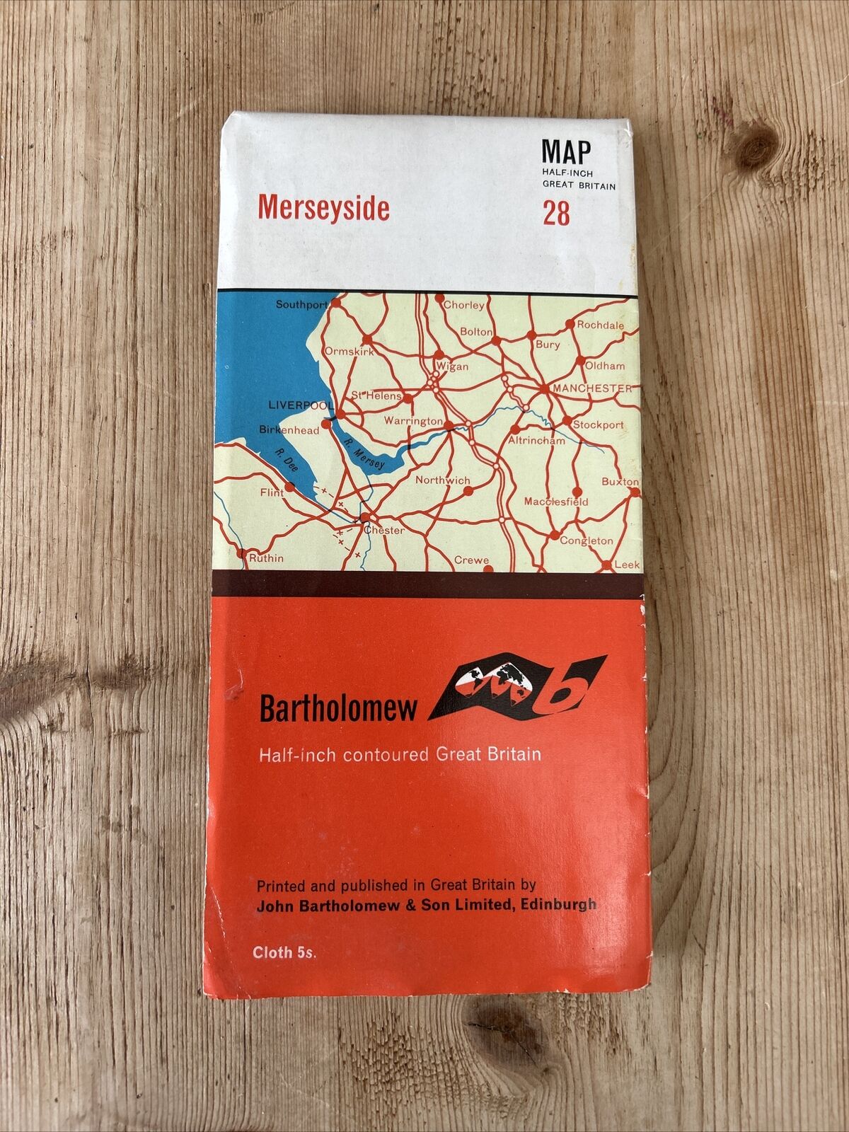 MERSEYSIDE Bartholomew CLOTH Half Inch Map 1962 No 28 Chester Wirral Manchester