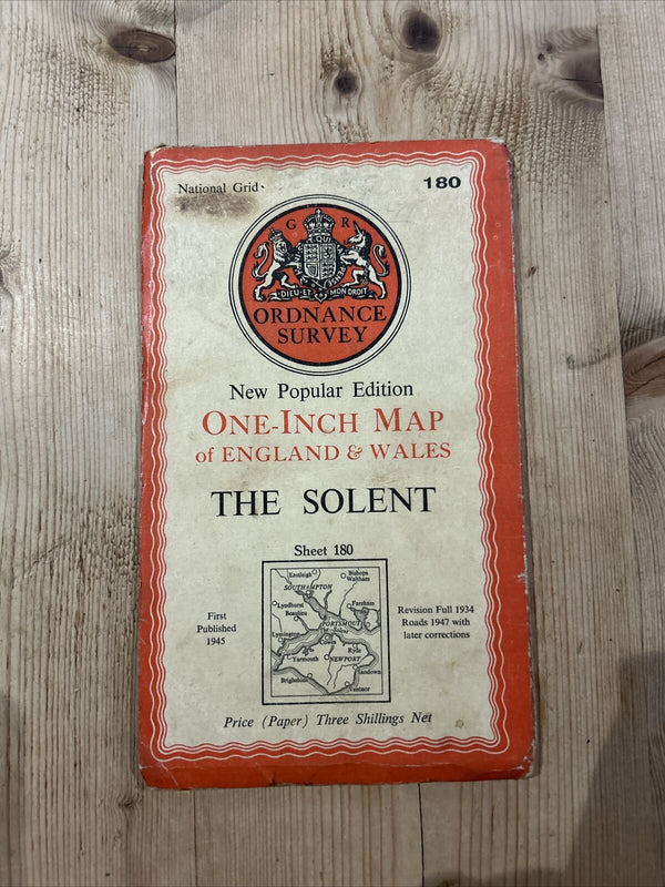 THE SOLENT Ordnance Survey Paper Sixth Series 1945 Sheet 180 One Inch Isle Wight