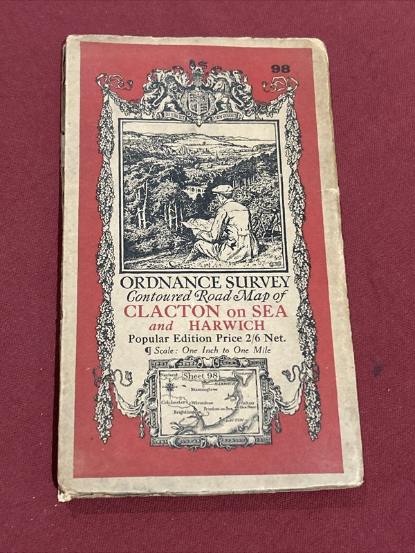 CLACTON ON SEA & HARWICH Ordnance Survey Cloth One In Map 1921 Rev 32 Sheet 98