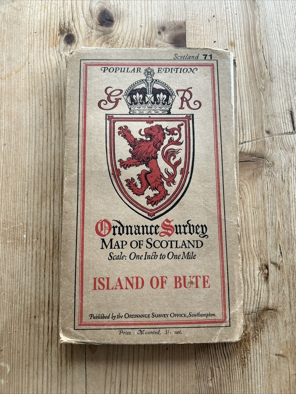 ISLAND OF BUTE Ordnance Survey One Inch CLOTH Sheet 71 Popular Edition 1926