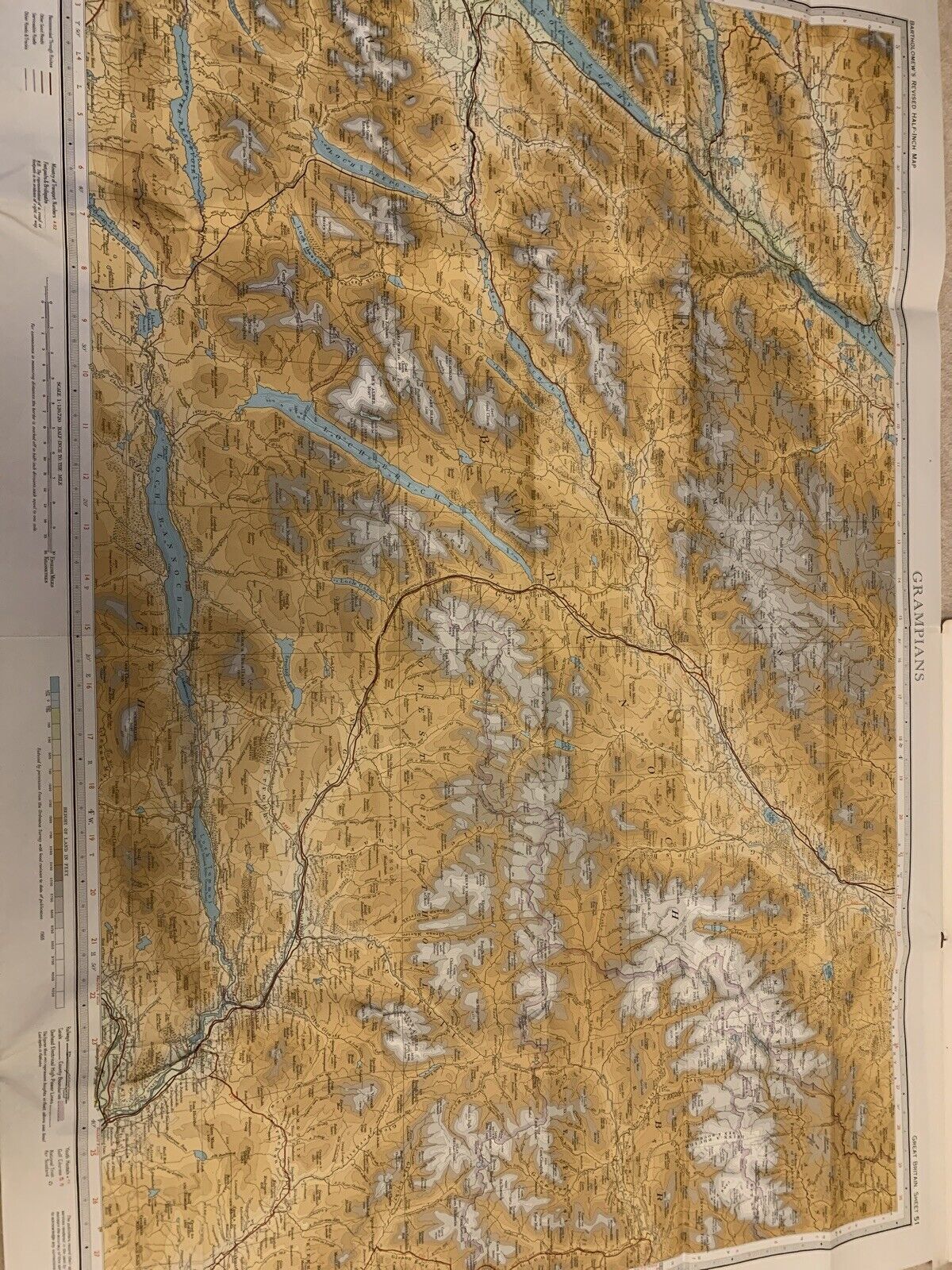 Grampians - Bartholomews One Inch Map 1965 Ben Nevis Pitlochry Look Great Framed