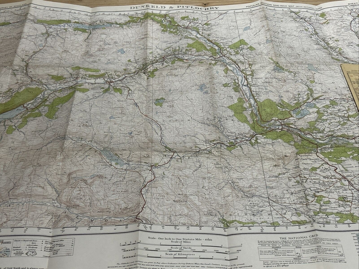 DUNKELD & PITLOCHRY Ordnance Survey One Inch Sheet 56 Popular Ed 1947 Kenmore