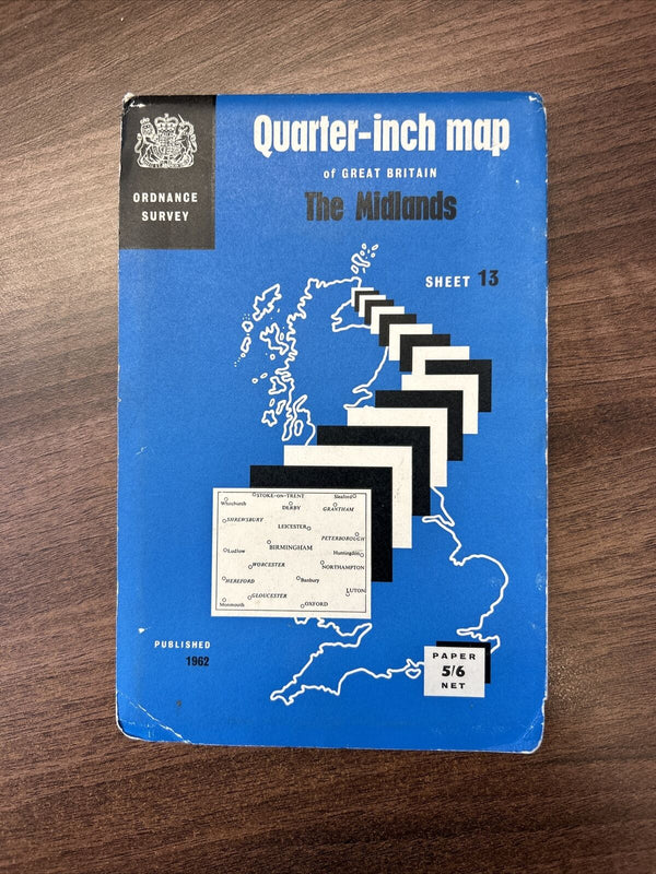 THE MIDLANDS 1962 Ordnance Survey Paper Quarter Inch Map Sheet 13 Birmingham