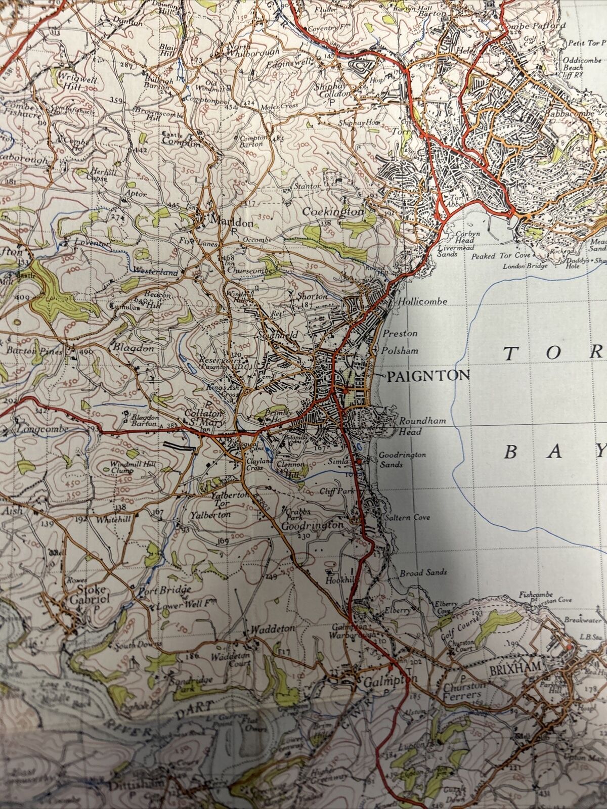 TORQUAY Cloth Ordnance Survey Sixth Series One inch 1946 Sheet 188 Salcombe