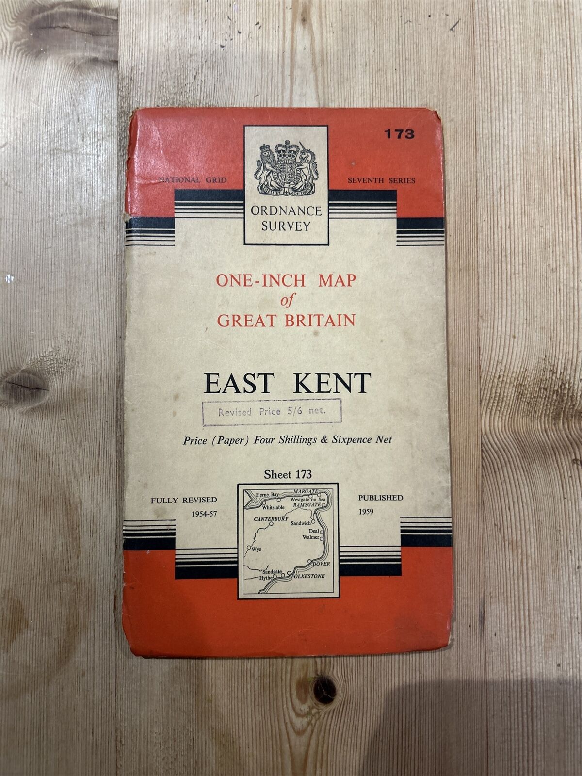 EAST KENT Ordnance Survey Seventh Series One inch 1959 Sheet 173 Dover Deal