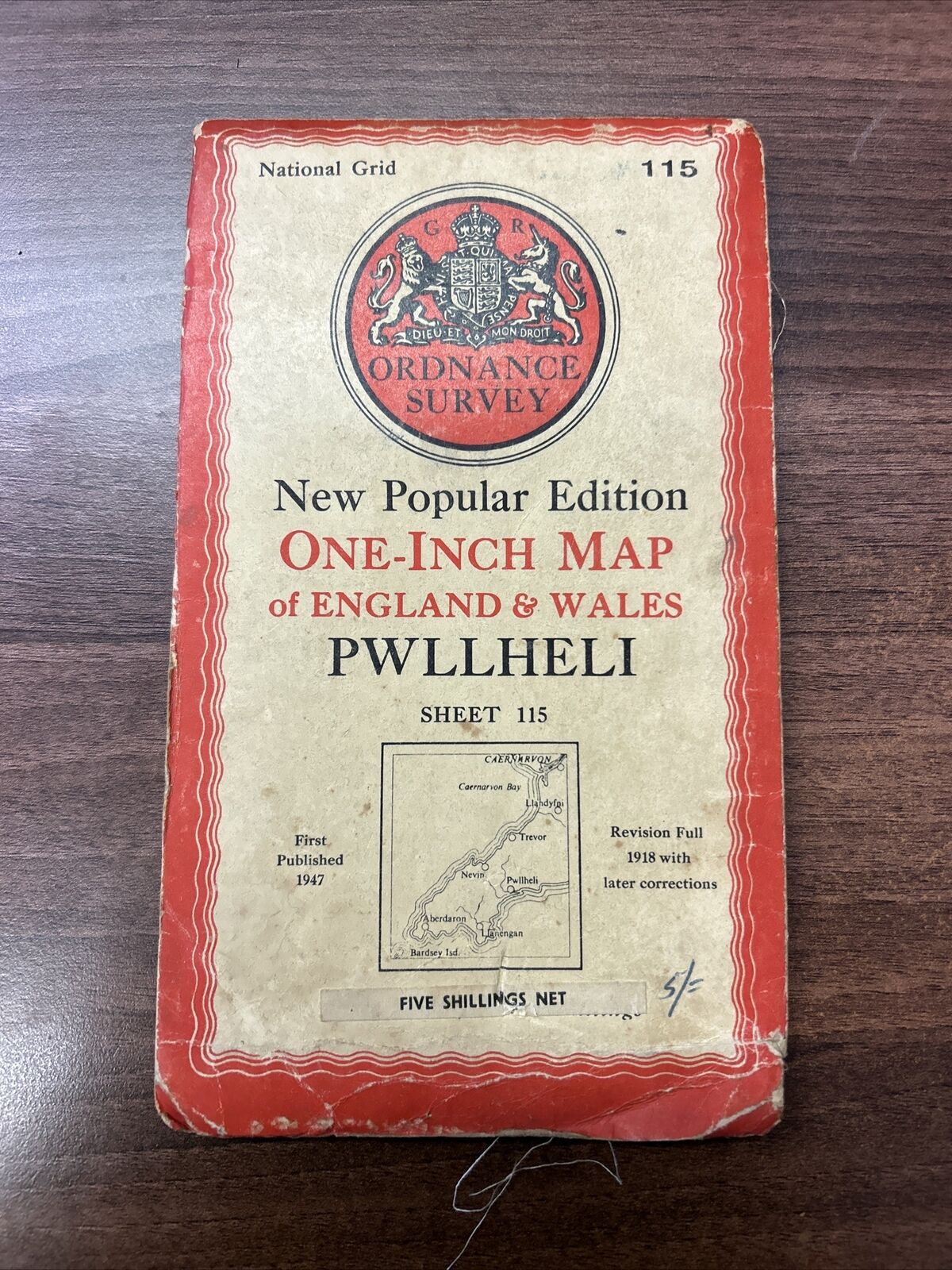 PWLLHELI Cloth Ordnance Survey Sixth Series One inch 1947 Sheet 115 Nefyn