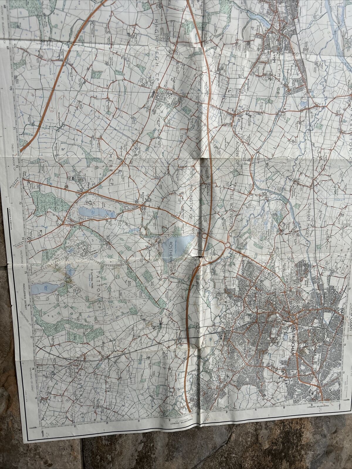 WARRINGTON Ordnance Survey Second Series 1:25,000 Map SJ68/78 Altrincham Hale