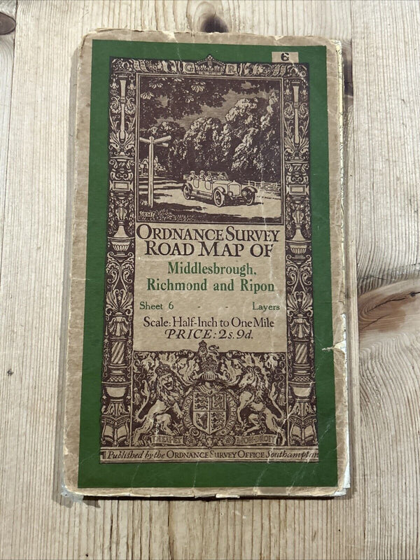 MIDDLESBROUGH RICHMOND & RIPON Sheet 6 Ordnance Survey Half Inch 1925 Cloth