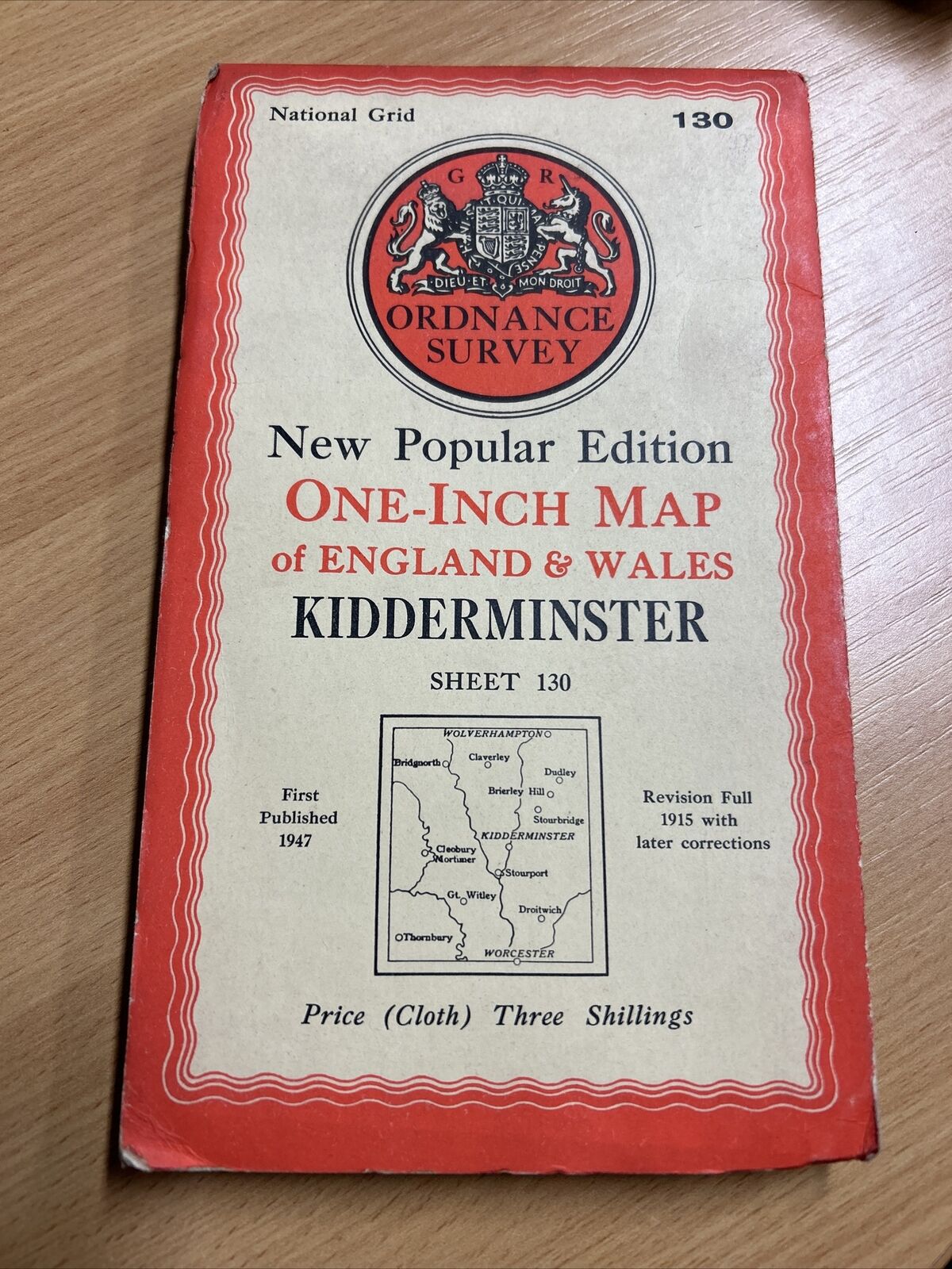 KIDDERMINSTER Ordnance Survey Cloth One Inch Map 1947 Sixth Edition Sheet 130