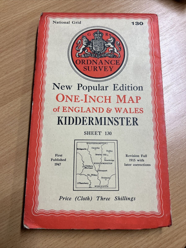 KIDDERMINSTER Ordnance Survey Cloth One Inch Map 1947 Sixth Edition Sheet 130