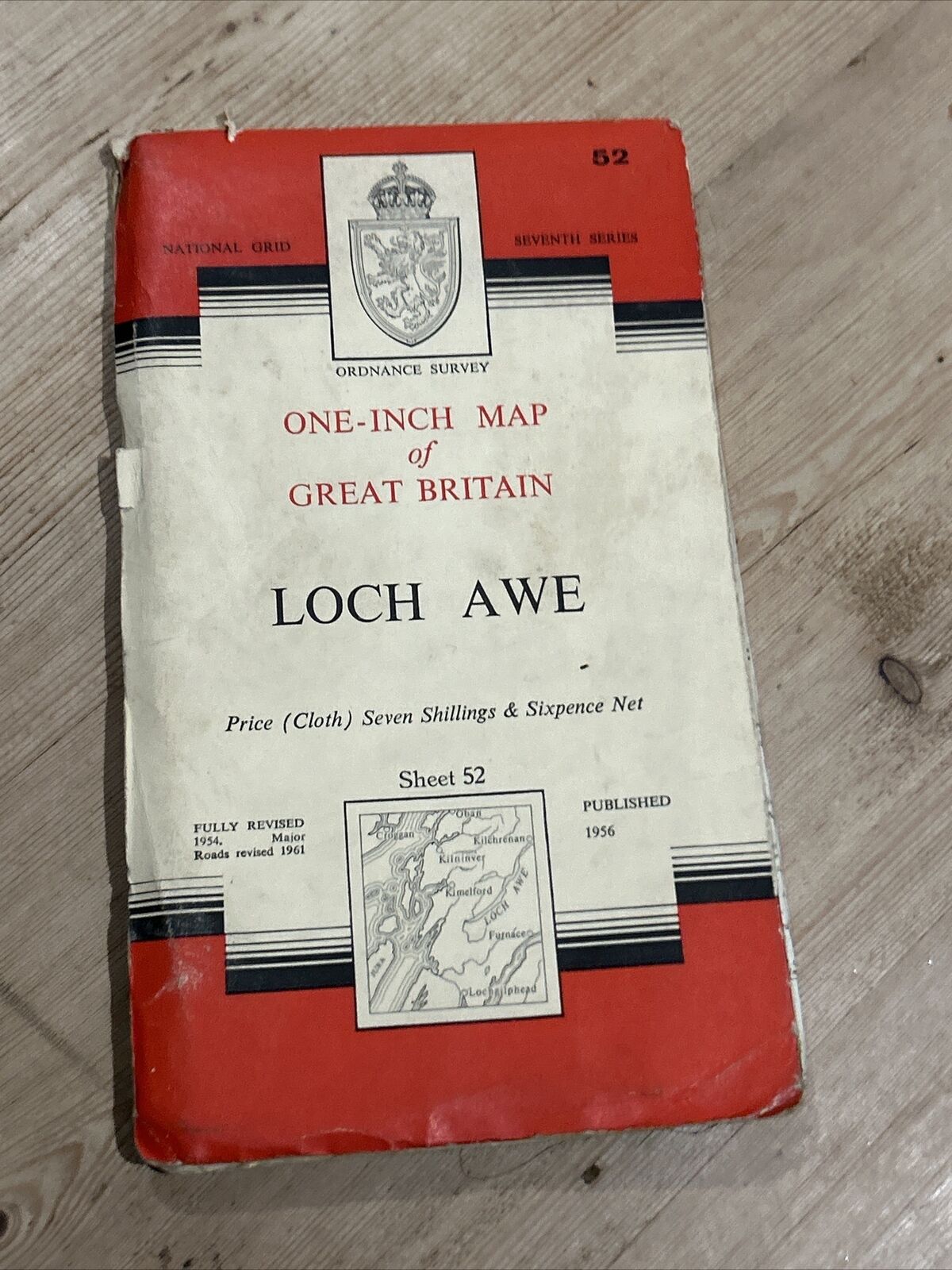 LOCH AWE Ordnance Survey Seventh Series CLOTH One inch 1956/62 Sheet 52 Scarba