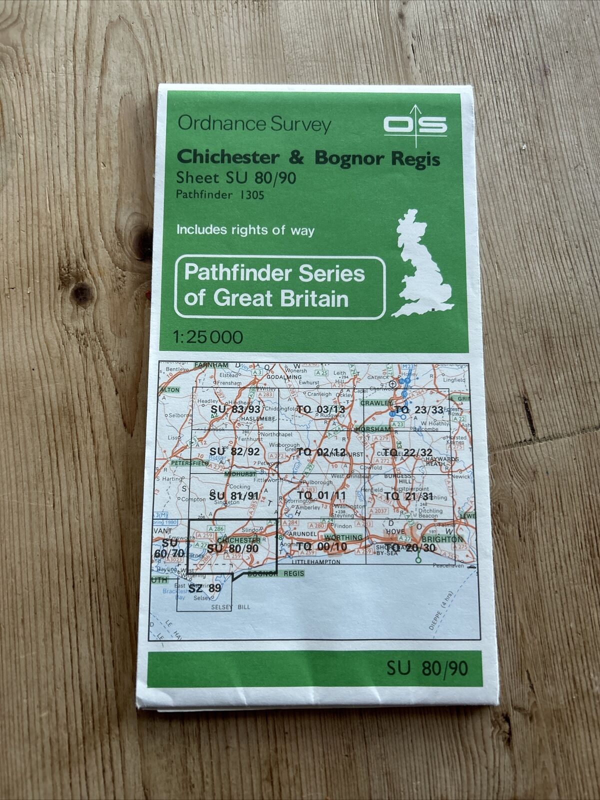 CHICHESTER & BOGNOR REGIS Ordnance Survey Pathfinder Map SU80/90 1305 1981