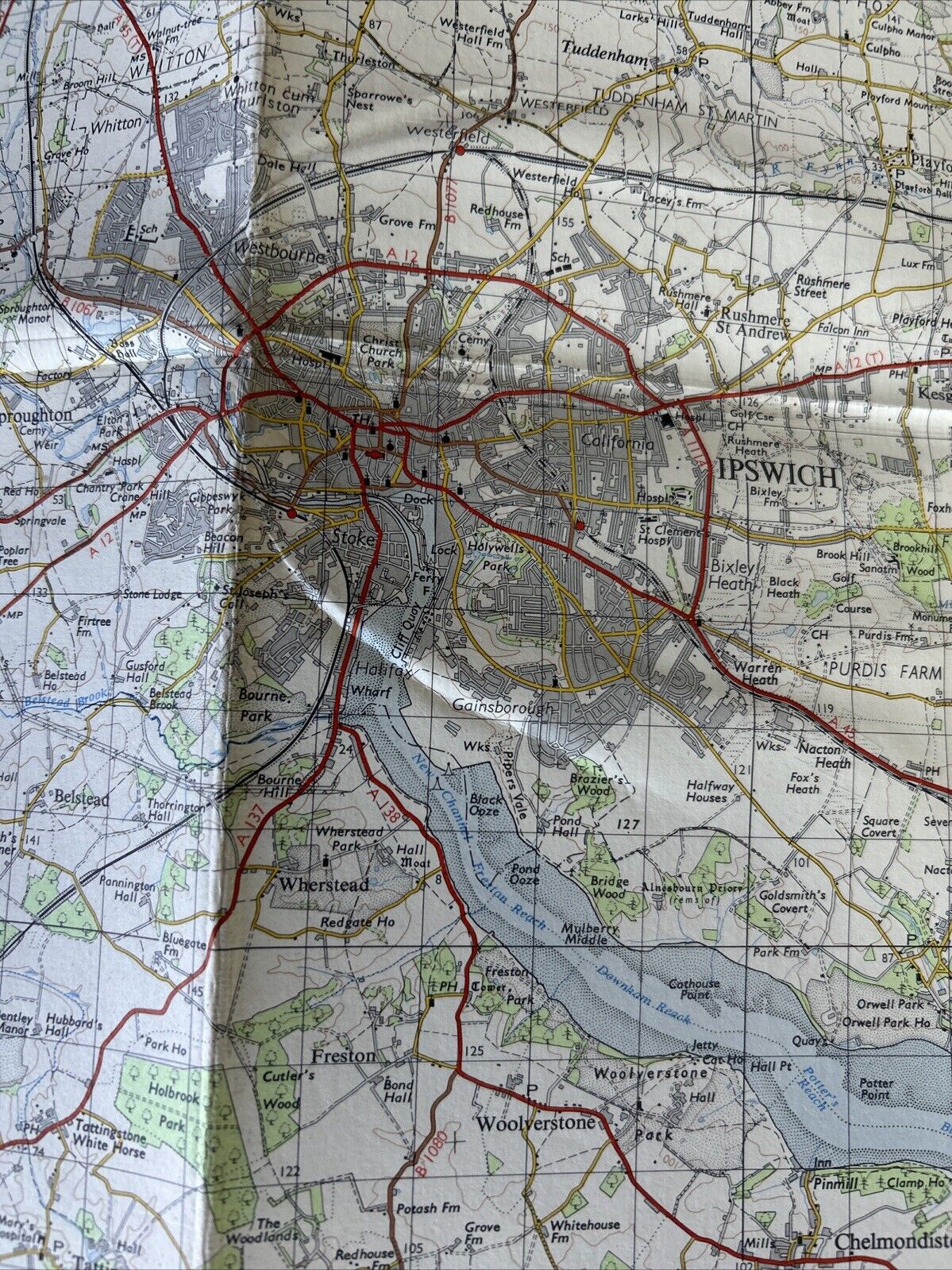 IPSWICH Ordnance Survey Seventh Series CLOTH  One inch 1956 Sheet 150 Frinton