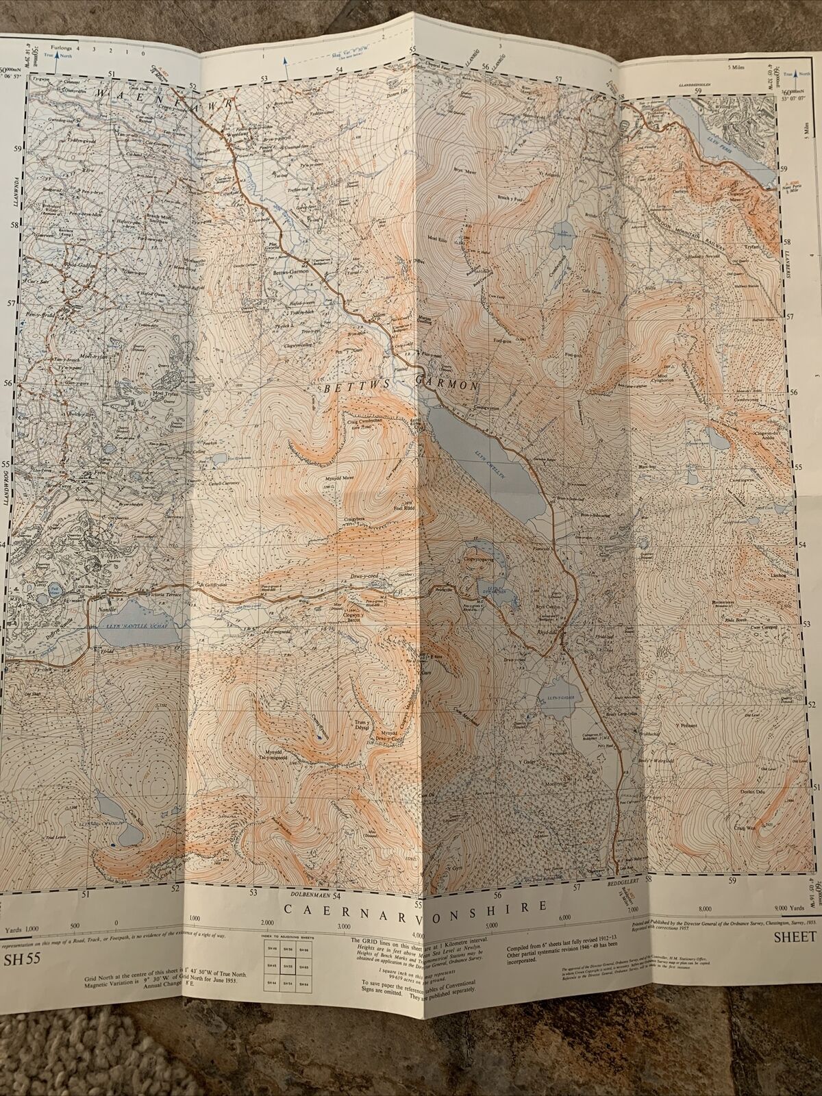 LLYN CWELLYN Snowdonia Ordnance Survey 1:25,000 First Series 1953 57R Sheet SH55