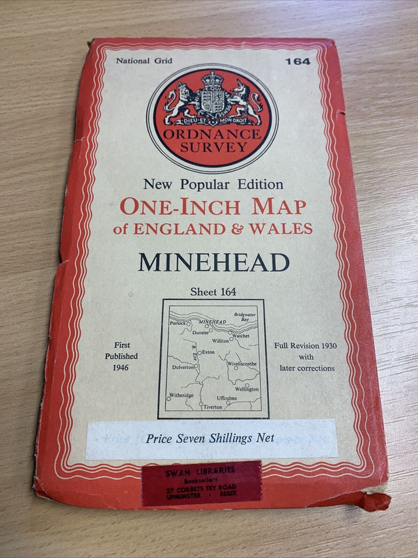 MINEHEAD Devon Ordnance Survey Cloth Map 1947 Sixth Series No 164