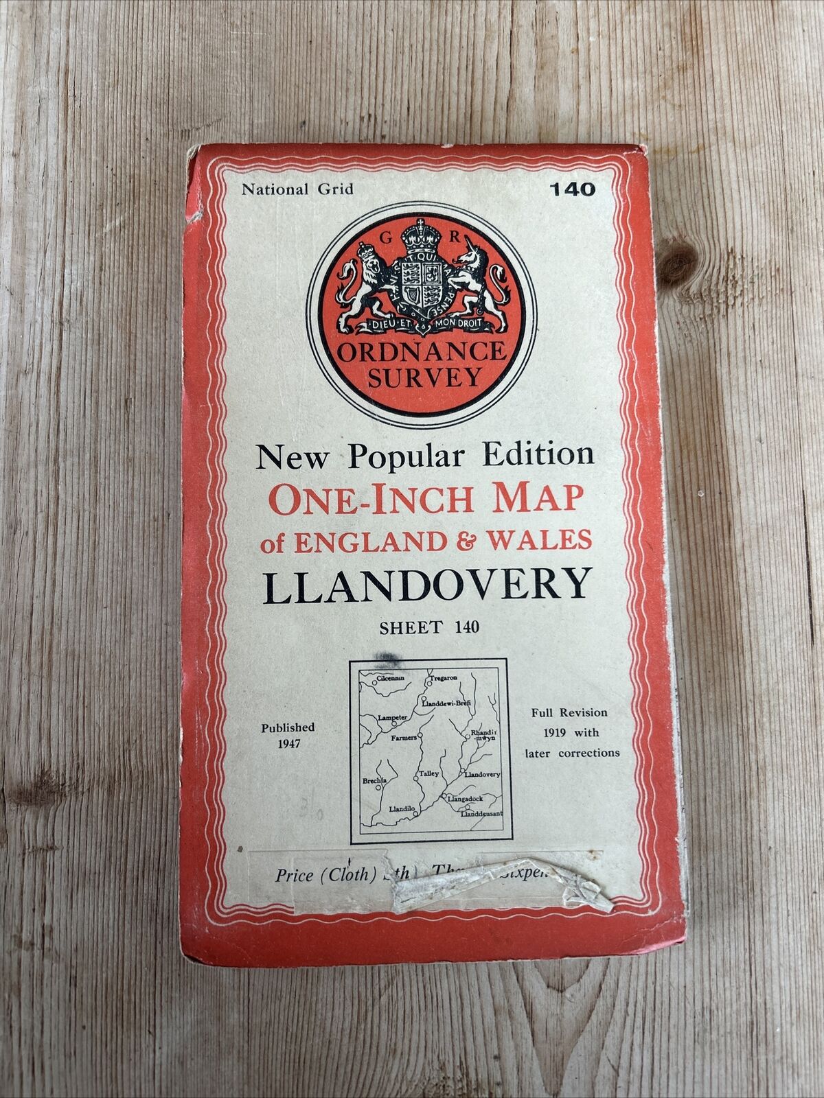 LLANDOVERY Ordnance Survey Cloth One Inch Map 1947 Sixth Edition Sheet 140