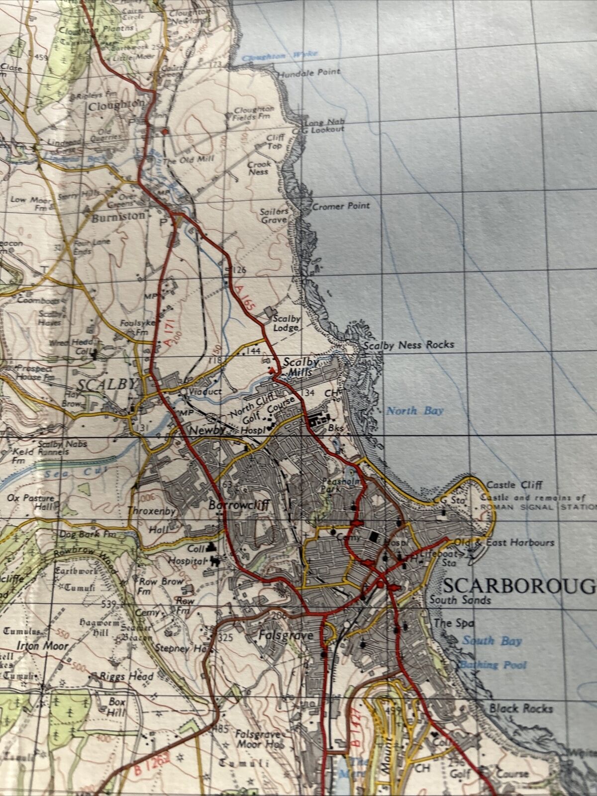 SCARBOROUGH Ordnance Survey CLOTH Map 1963 Sheet 93 Seventh Series Filey