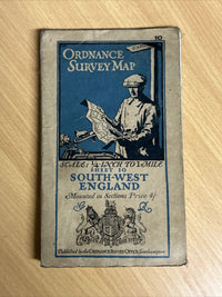 ENGLAND SOUTH WEST Ordnance Survey Cloth Quarter Inch Map 1920 Sheet 10 Sections