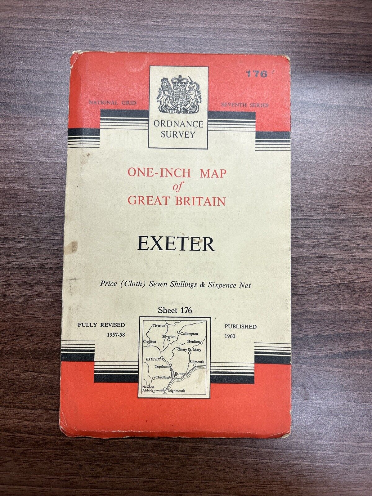 EXETER Ordnance Survey Seventh Series Cloth One inch 1960 Sheet 176 Sidmouth